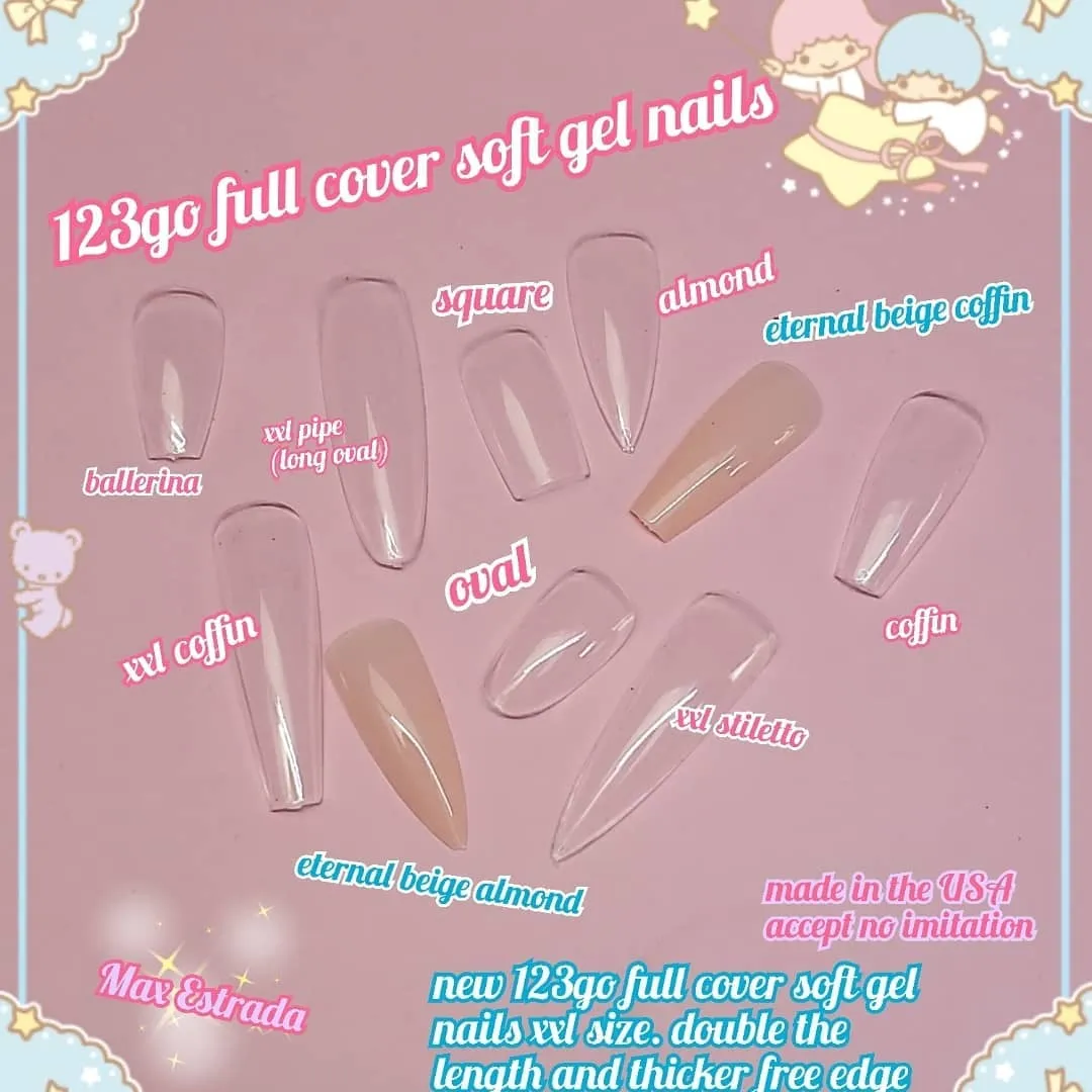 123 Go! Nails (pre made full coverage gel nail tips) (Full Cover False Nail Artificial Gel Nails Tip, False Nails)