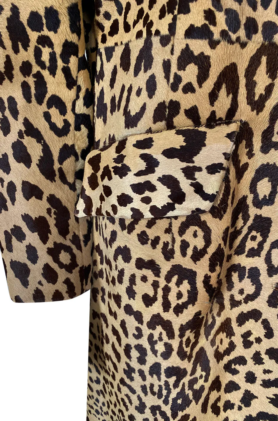 1960s Ginatai Mexican Leopard Print Pony Coat w Flap Pockets