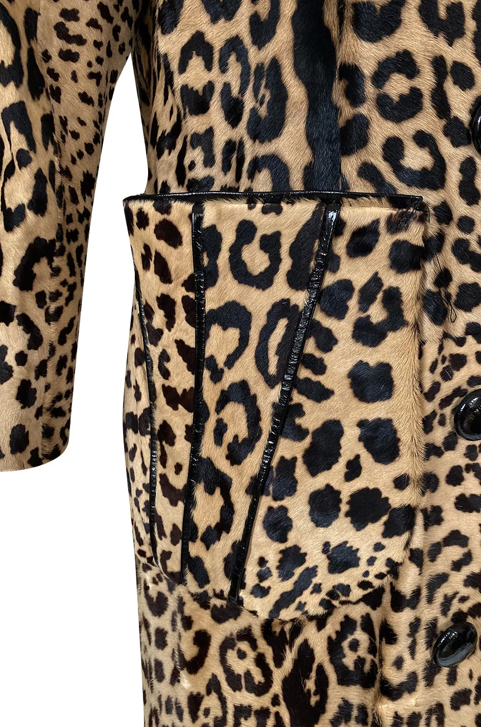 1960s Mexican Leopard Print Pony Coat w Piped Leather Detailing