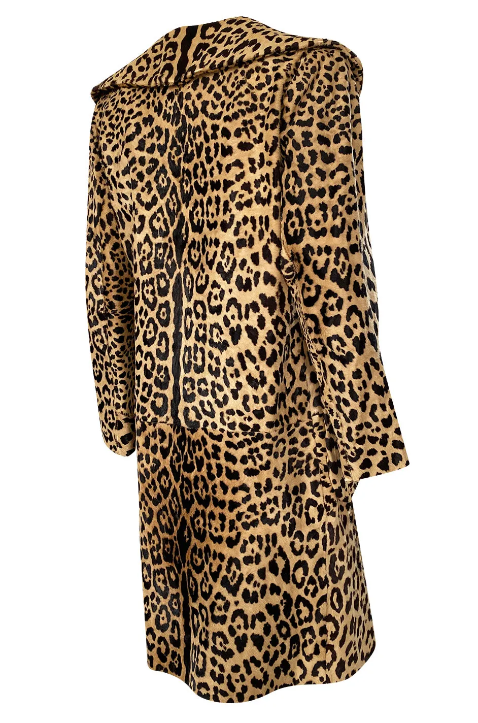 1960s Mexican Leopard Print Pony Coat w Piped Leather Detailing