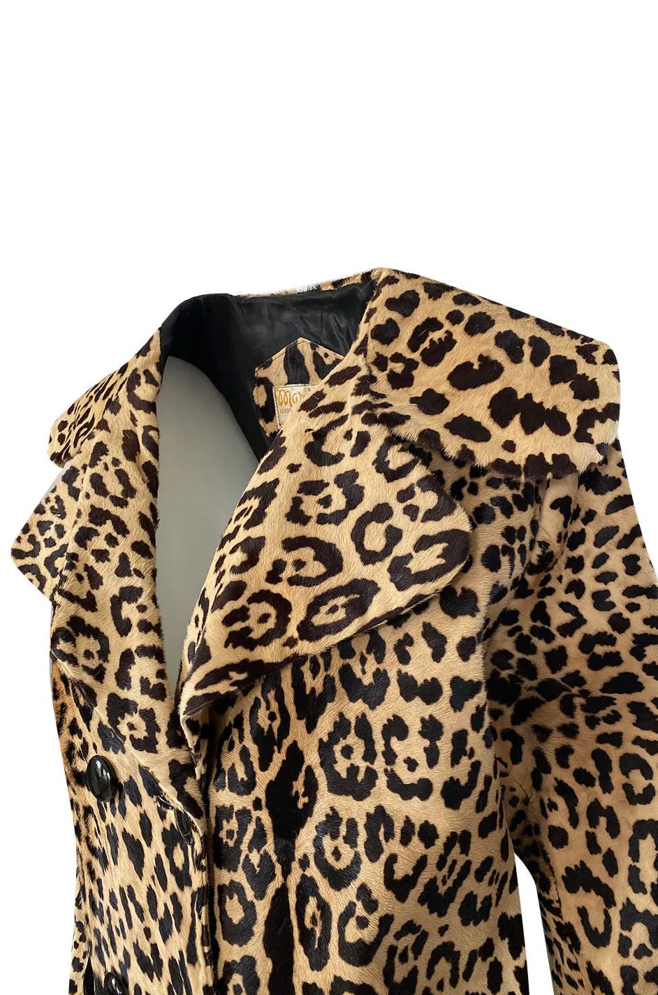 1960s Mexican Leopard Print Pony Coat w Piped Leather Detailing