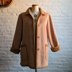 90s Vintage Vegan Suede Faux Fur Coat Penny Lane Neutral Boho Minimalist Jacket