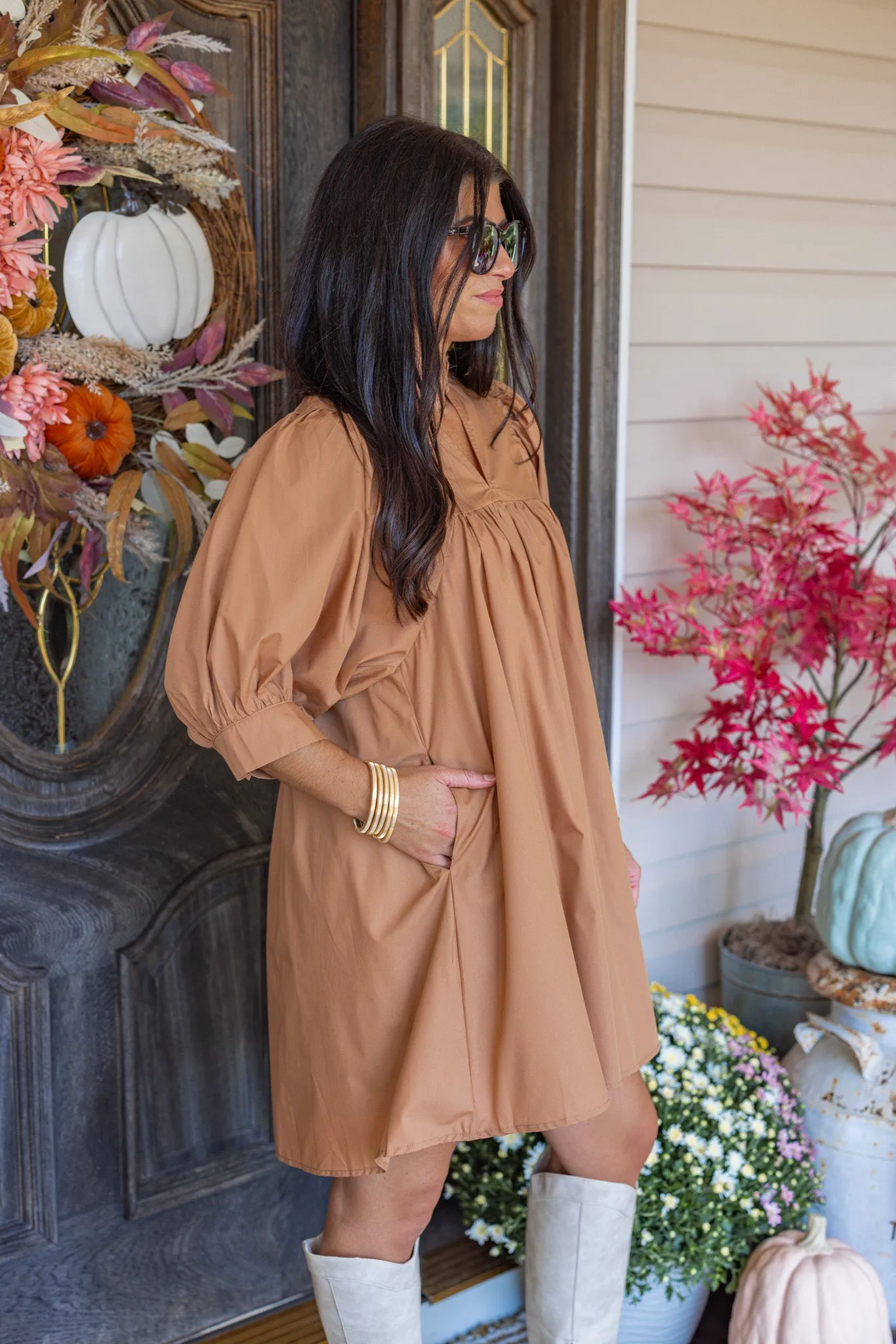 Autumn Nights Caramel Babydoll Dress