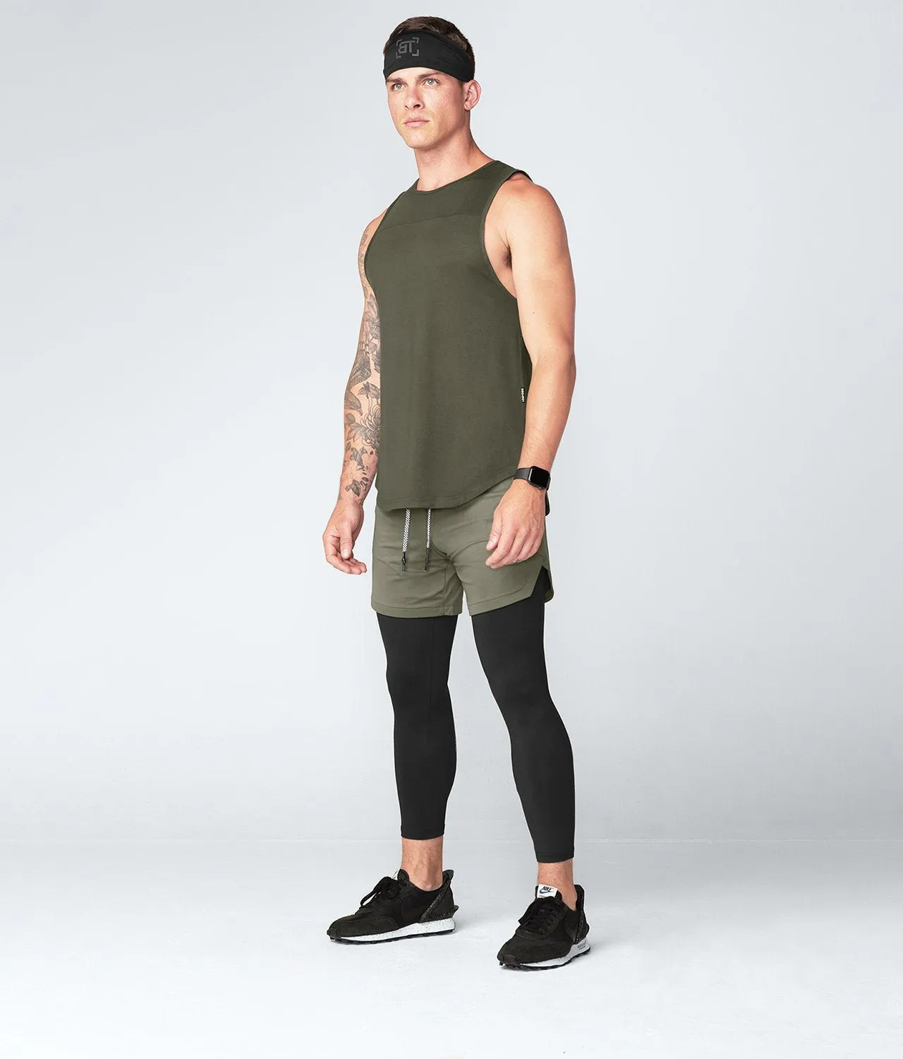 Born Tough Core Fit Military Green Athletic Tank Top for Men