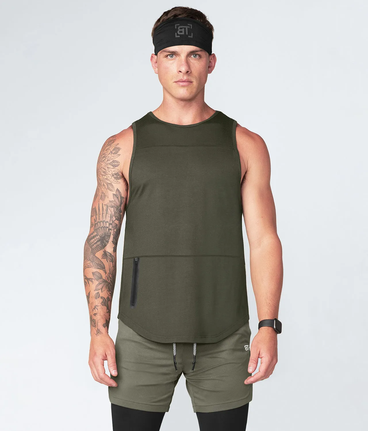 Born Tough Zippered Military Green Bodybuilding Tank Top for Men