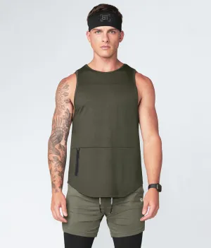 Born Tough Zippered Military Green Running Tank Top for Men