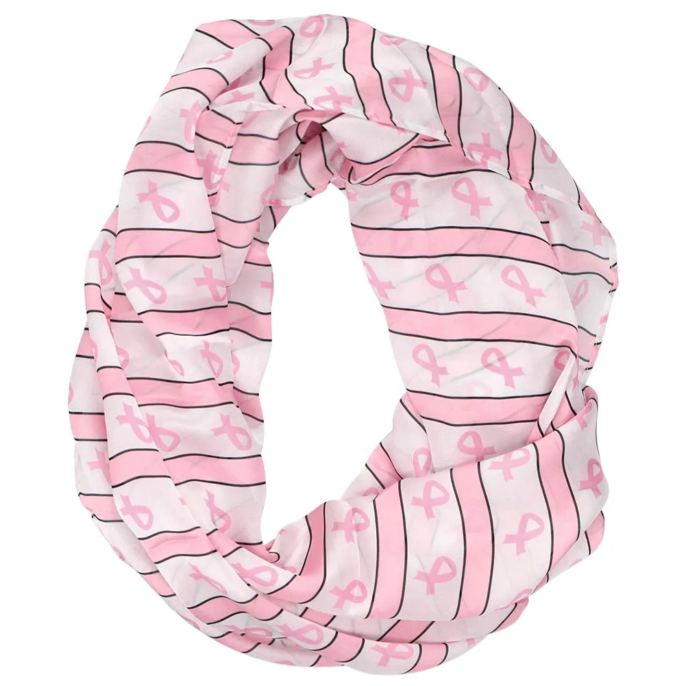 Breast Cancer Awareness Striped Infinity Scarf in White