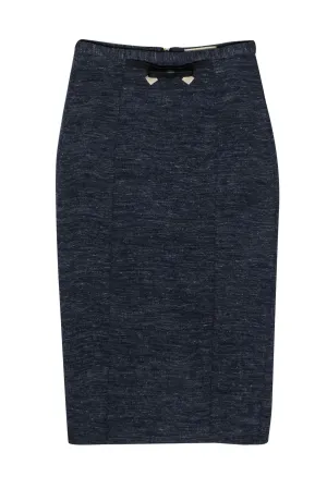 Burberry - Dark Blue Pencil Skirt w/ Leather Bow at Waist Sz 2