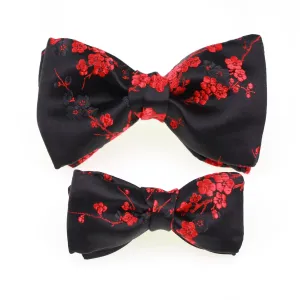 Cherry Blossom Bow Tie & Kid's Bow Tie Set in Black & Red