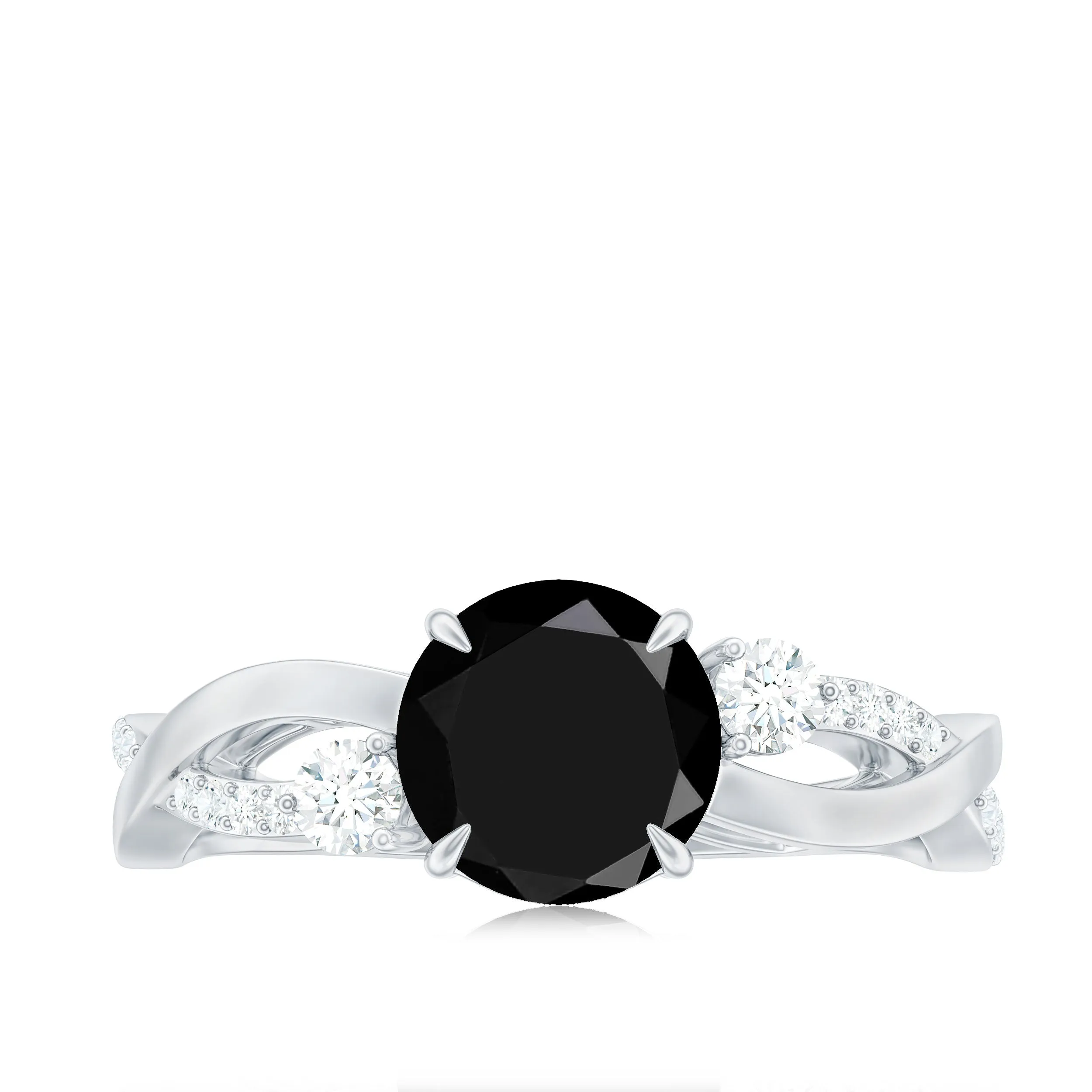 Created Black Diamond and Diamond Engagement Ring with Crossover Shank