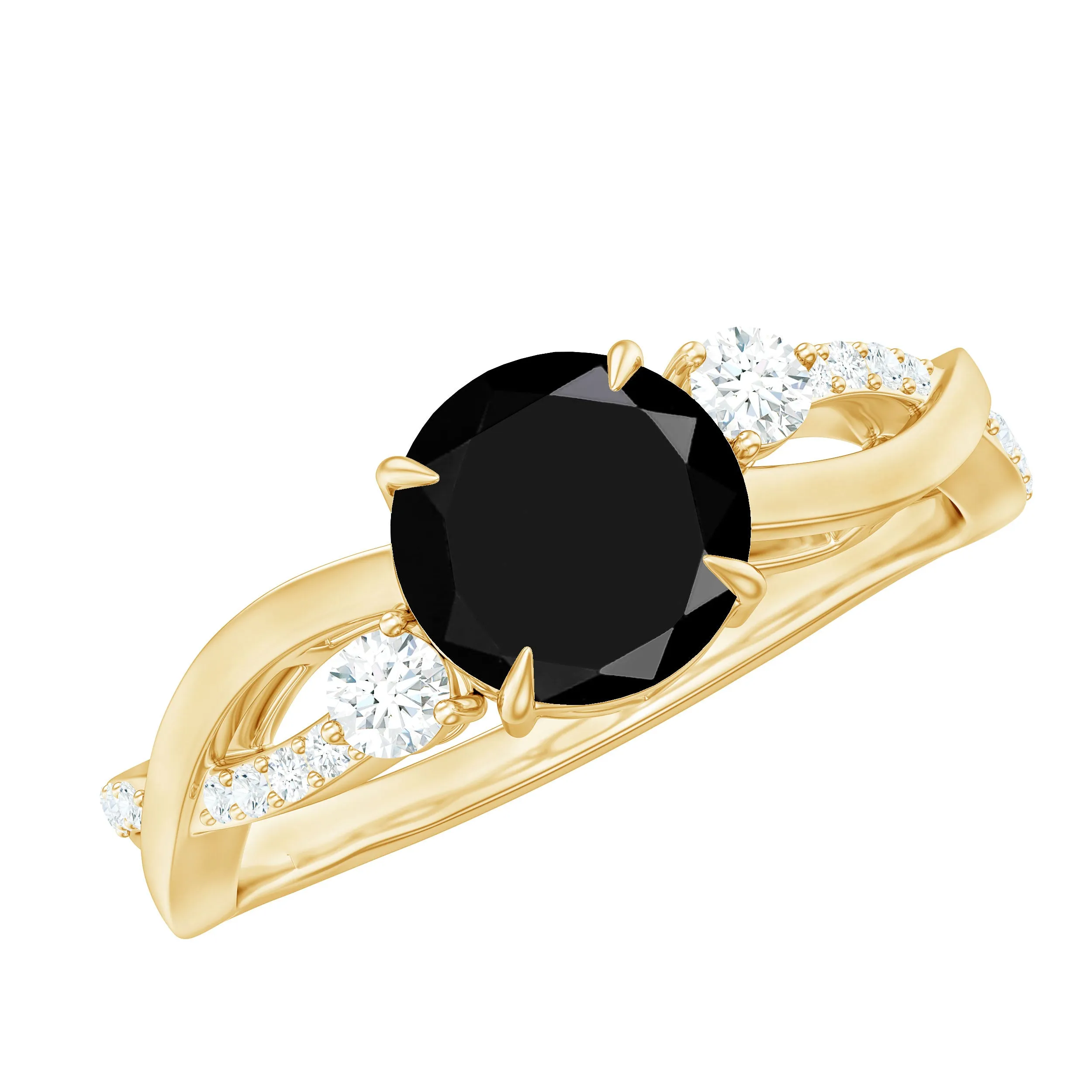 Created Black Diamond and Diamond Engagement Ring with Crossover Shank