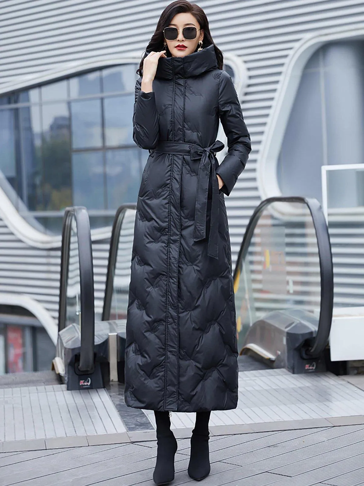 Custom Stand Collar Hooded Down Puffer Maxi Parka