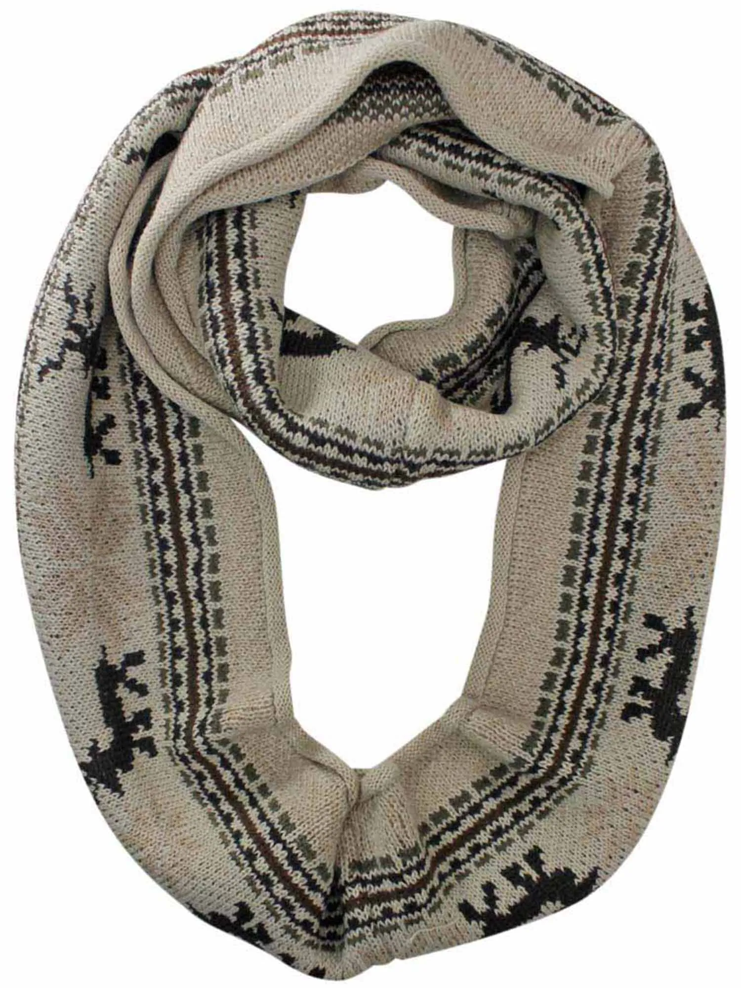 Deer & Snowflake Winter Knit Infinity Scarf