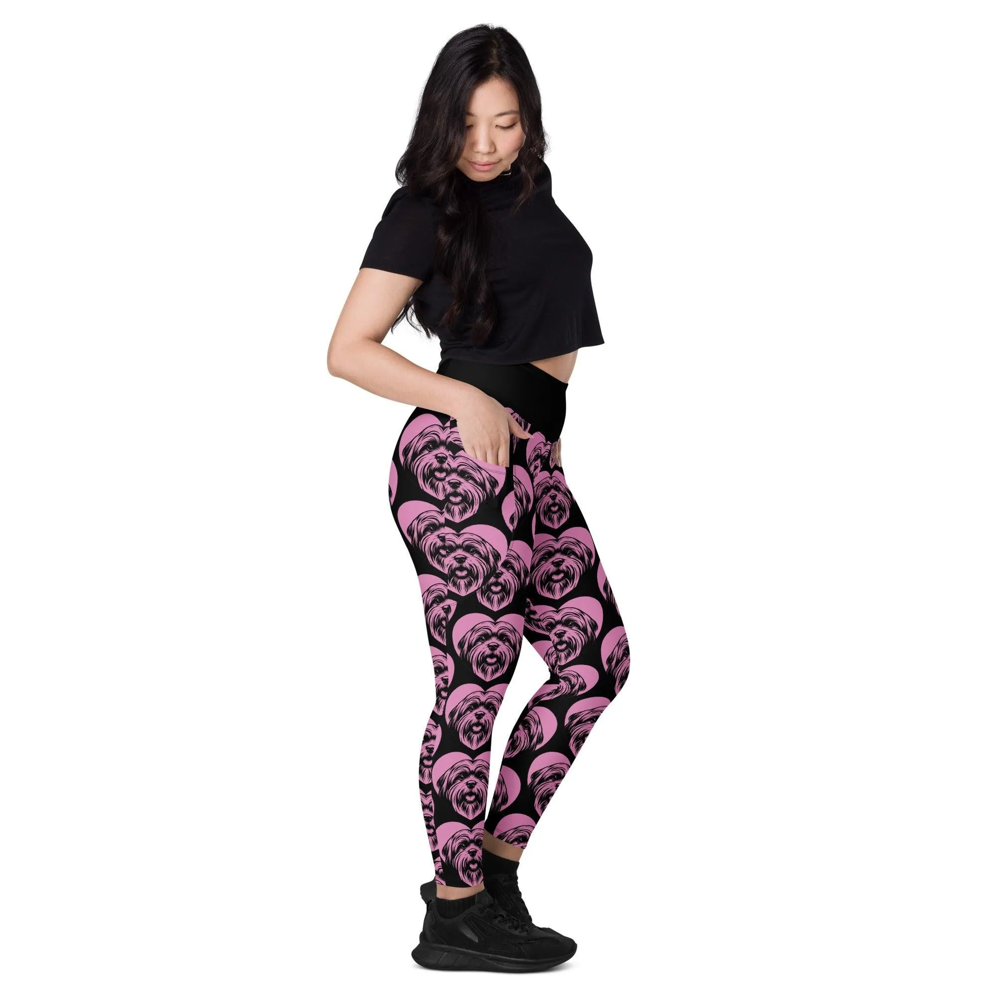 DOG BREED LEGGINGS with pockets - LHASA APSO - HERTTAHOUND - pink