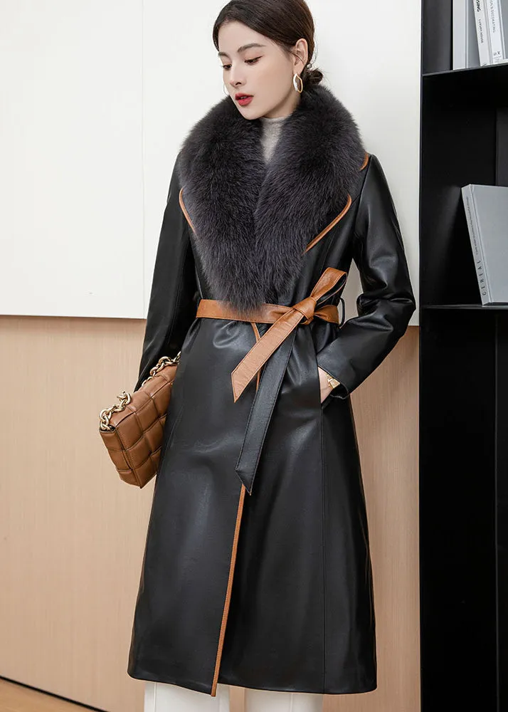 Fur Collar Genuine Leather Down Coat