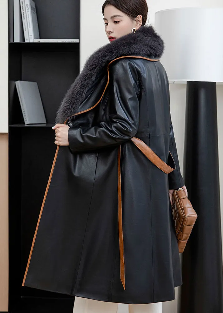 Fur Collar Genuine Leather Down Coat