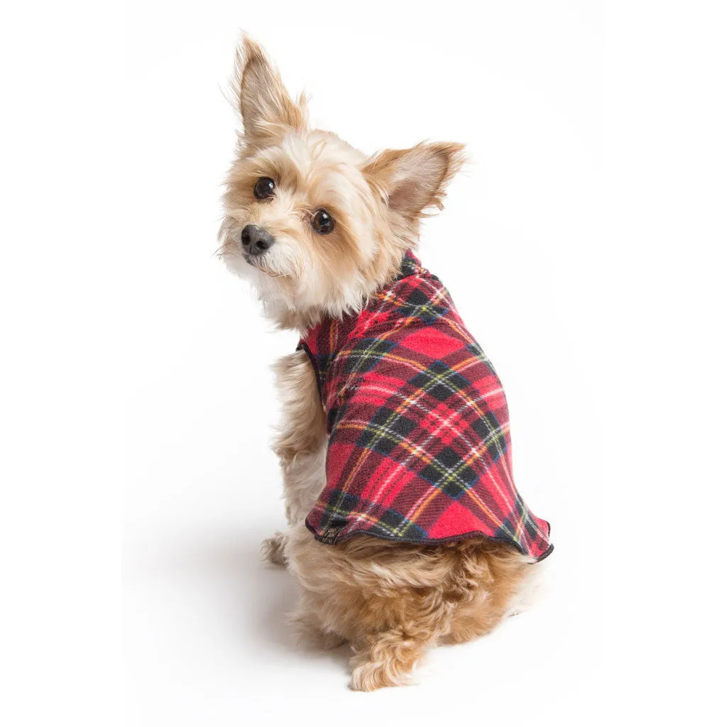 Gold Paw Stretch Fleece Dog Coat - Red Classic Plaid