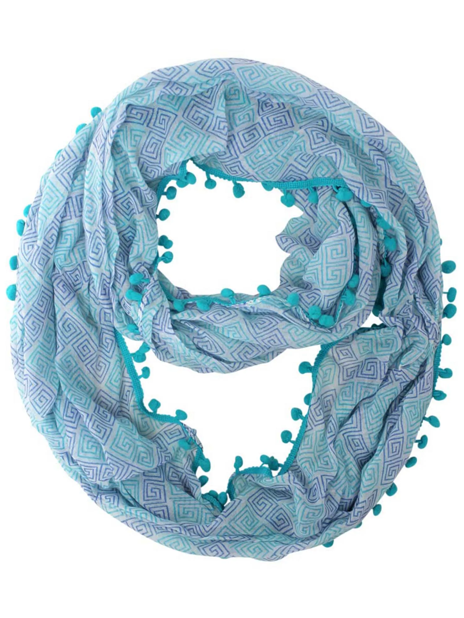 Greek Inspired Circle Scarf With Pom-Pom Trim