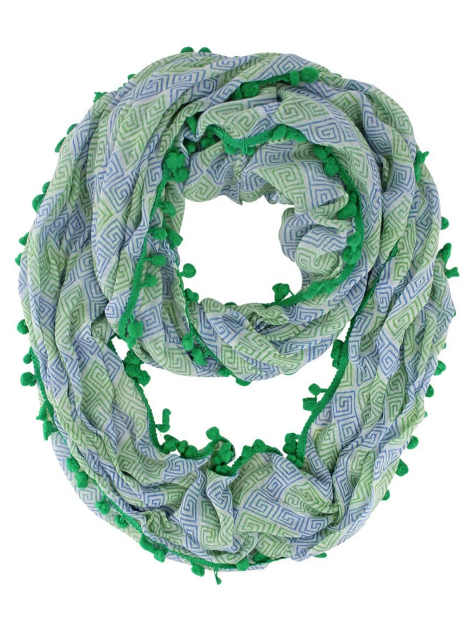 Greek Inspired Circle Scarf With Pom-Pom Trim