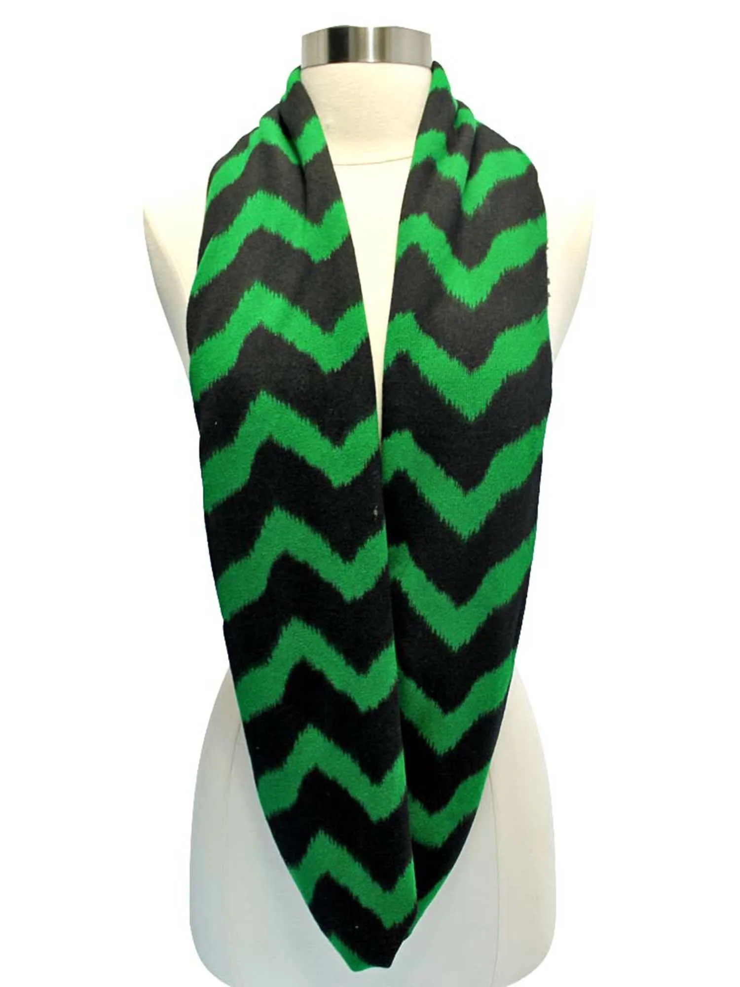 Green & Black Chevron Striped Fleece Infinity Scarf