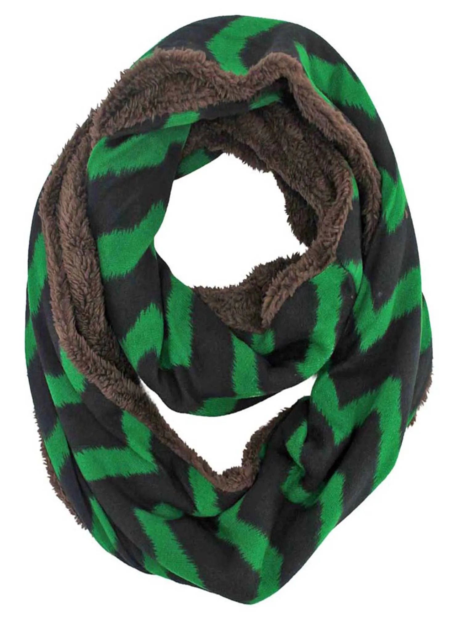 Green & Black Chevron Striped Fleece Infinity Scarf