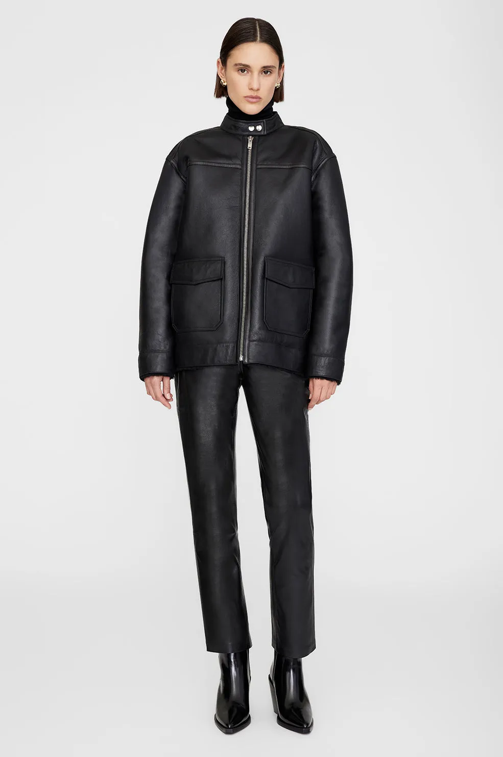 Henry Jacket - Black Leather With Shearling