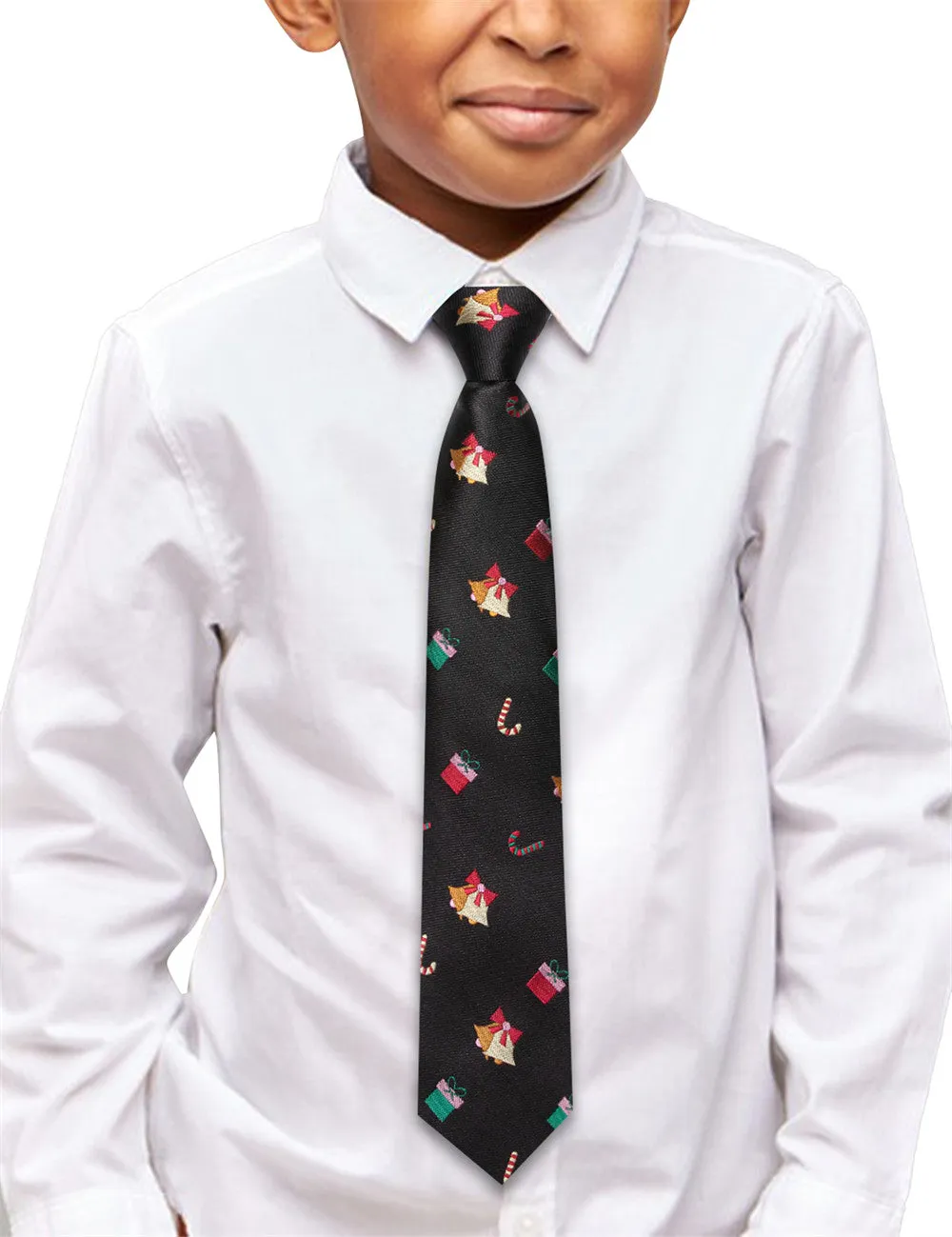 Hi-Tie Kids Christmas Tie Black Pre-Tied Adjustable Tie Pocket Square Set