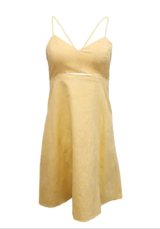 HoodLamb Women's Yellow Babydoll A-Line Hemp Dress 420 NWT