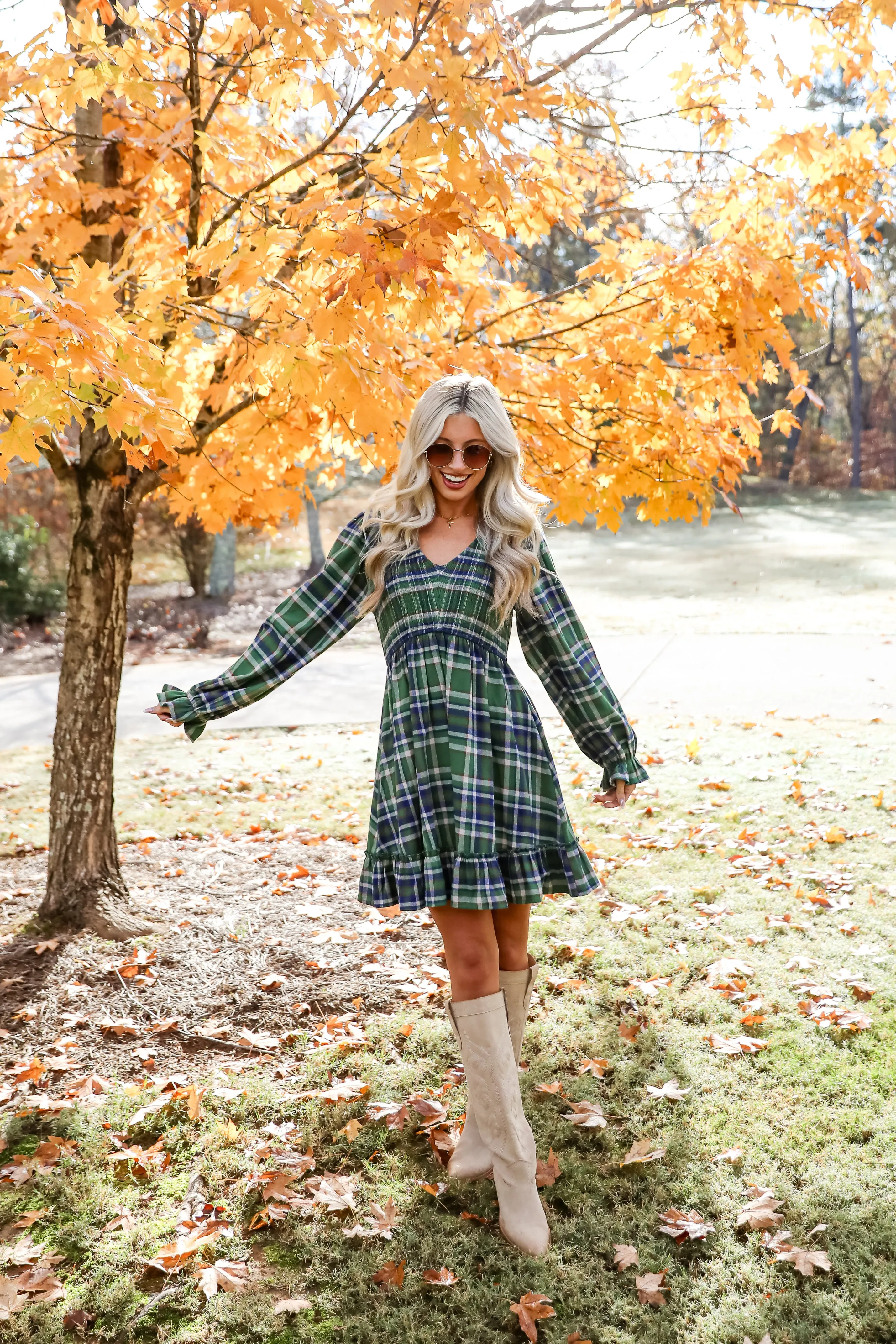 Ideal Attraction Green Plaid Mini Dress