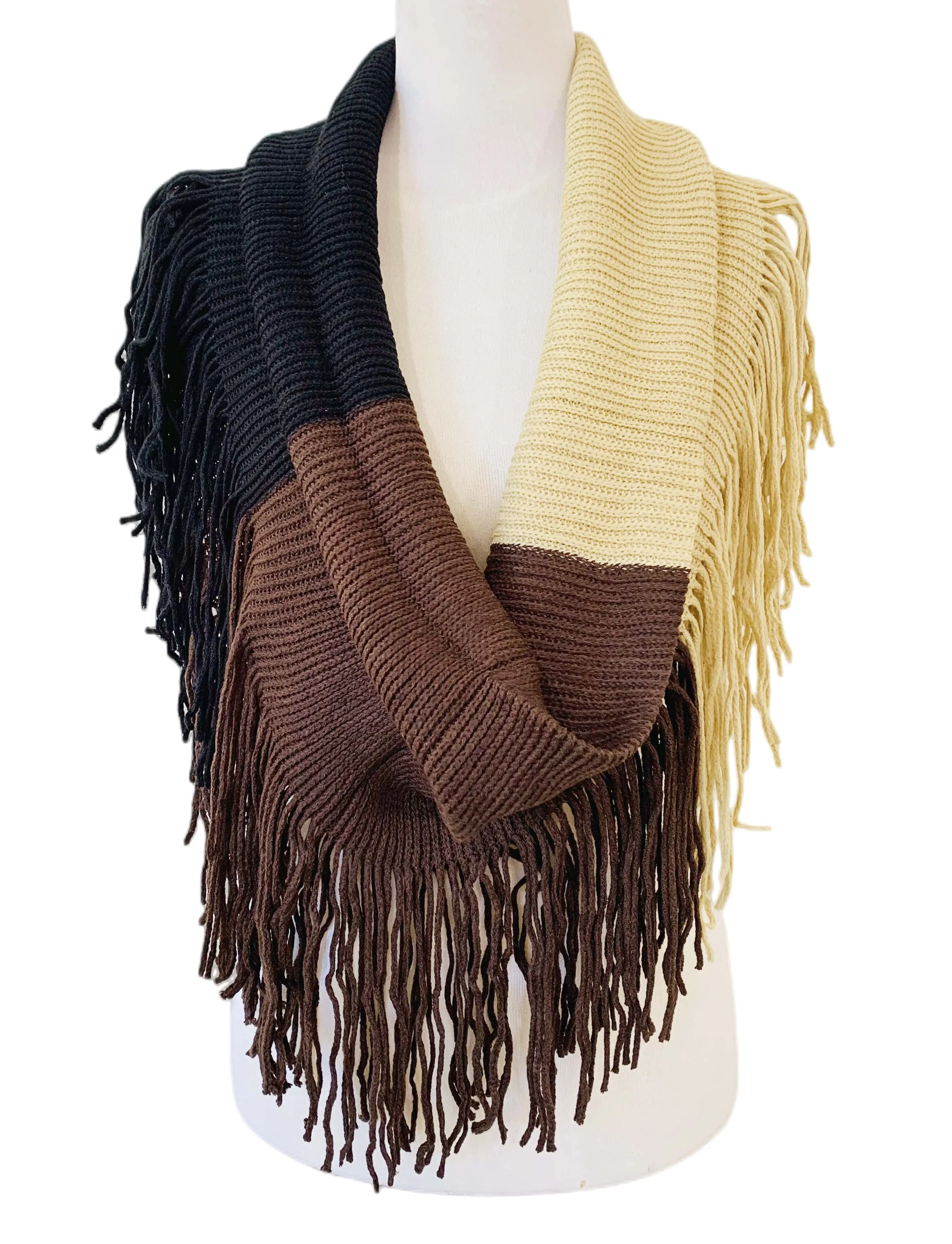 JC011810 Color Block Fringe Infinity Scarf