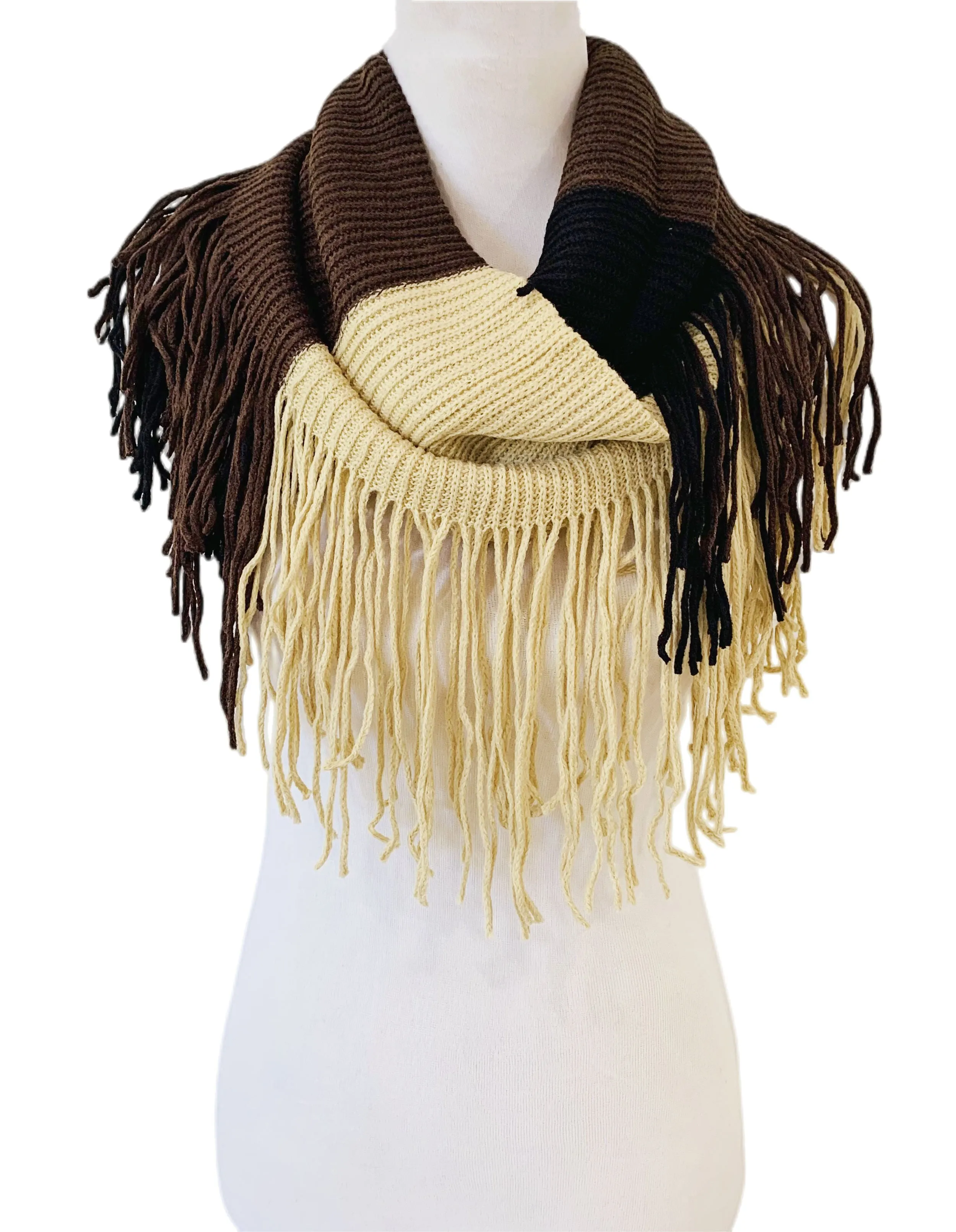 JC011810 Color Block Fringe Infinity Scarf