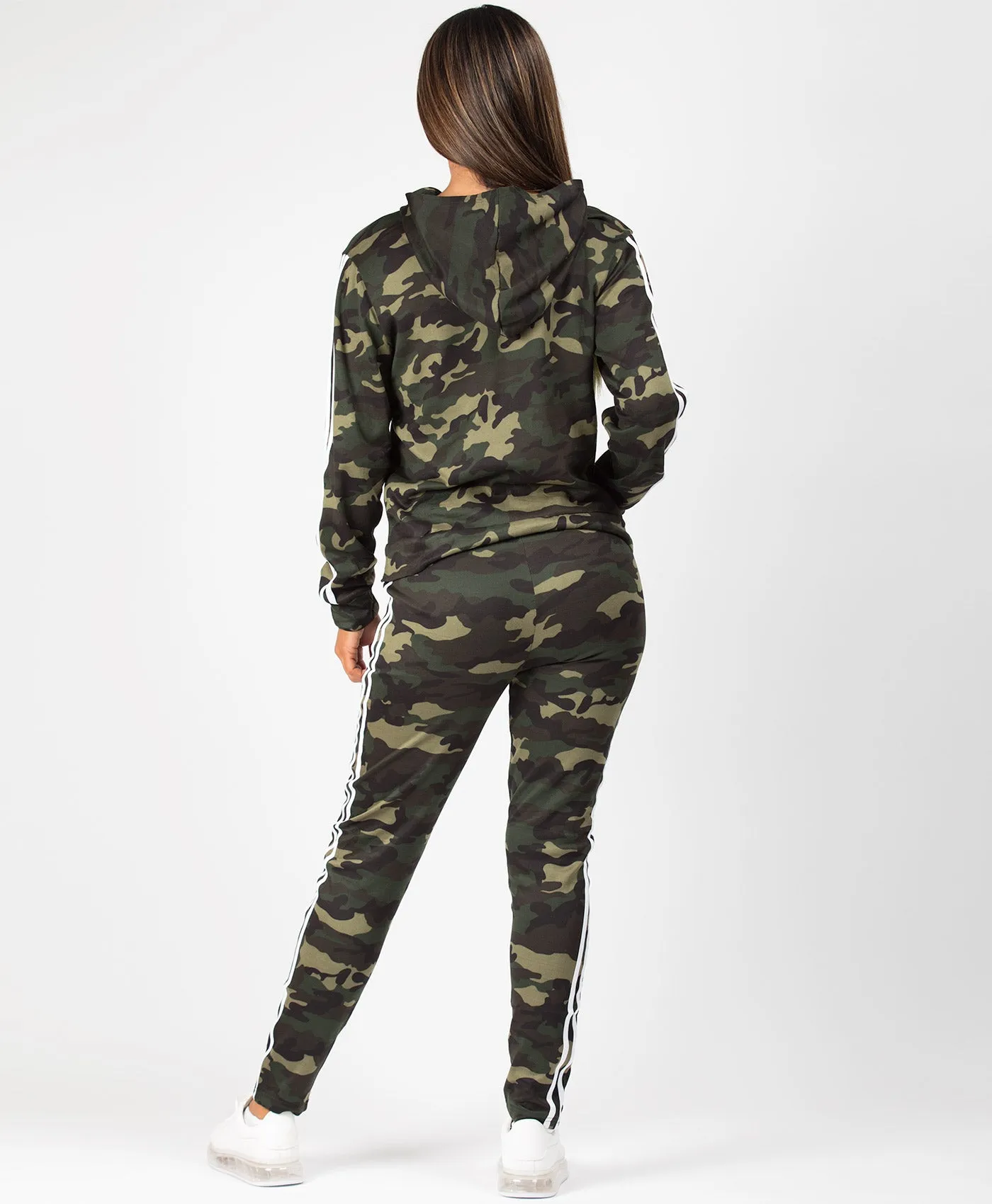 Khaki Camouflage Side Stripe Tracksuit Loungewear Set