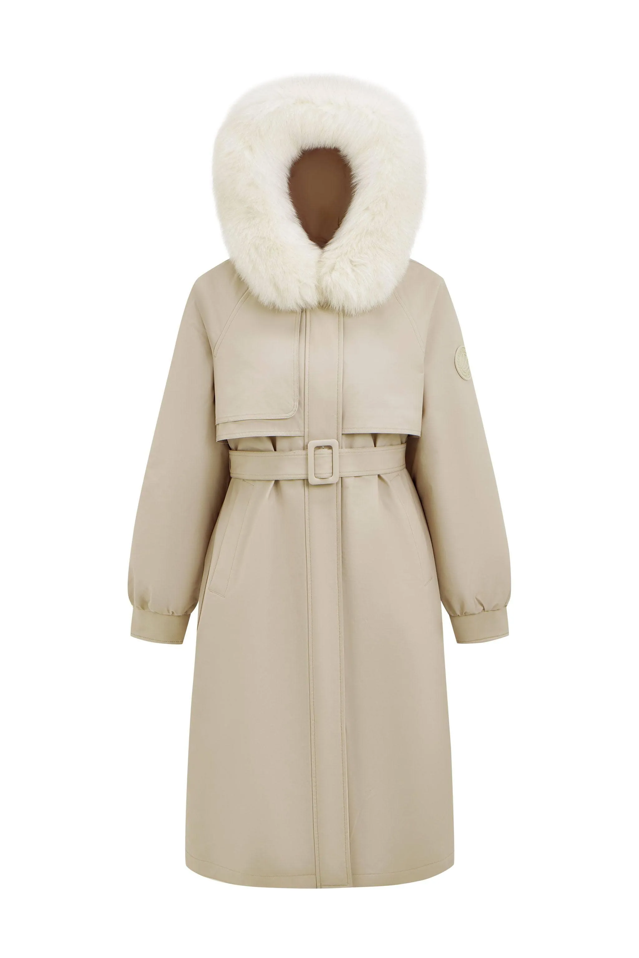 Knee Length Fox Fur Down Parka