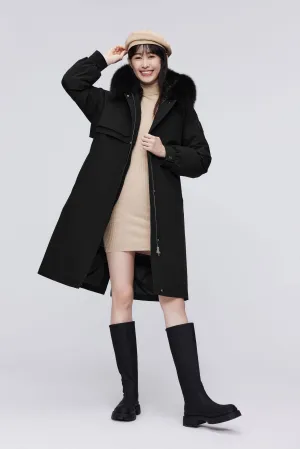 Knee Length Fox Fur Down Parka