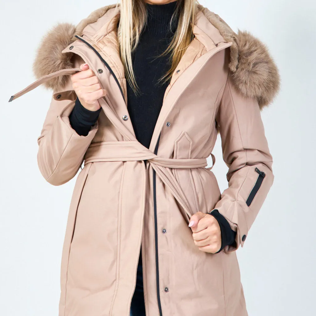 Luxe faux fur-trimmed parka with zipper details wholesale