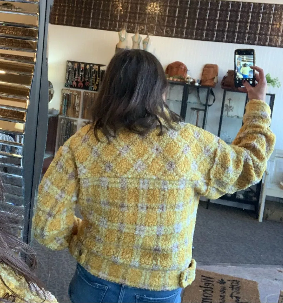 Mustard Plaid Sherpa Coat - Small to 3X