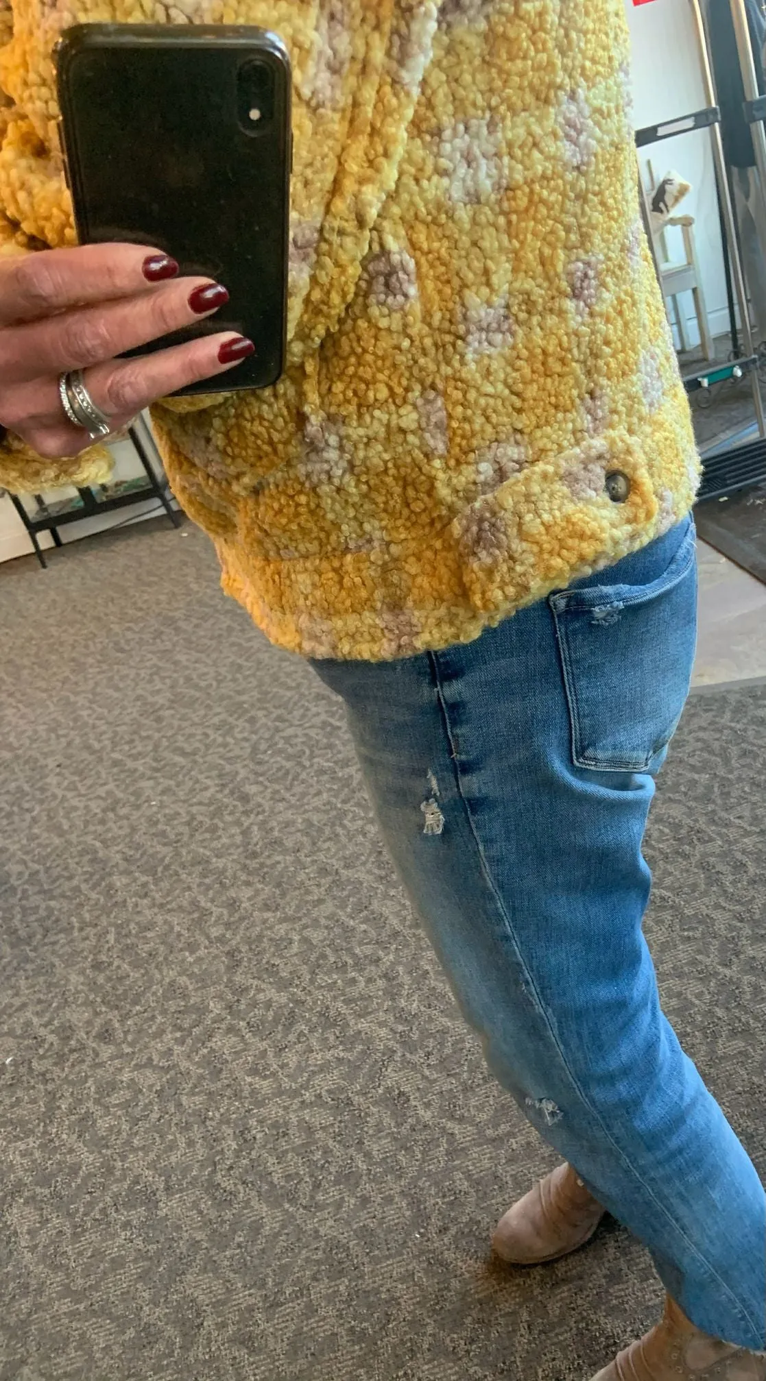 Mustard Plaid Sherpa Coat - Small to 3X