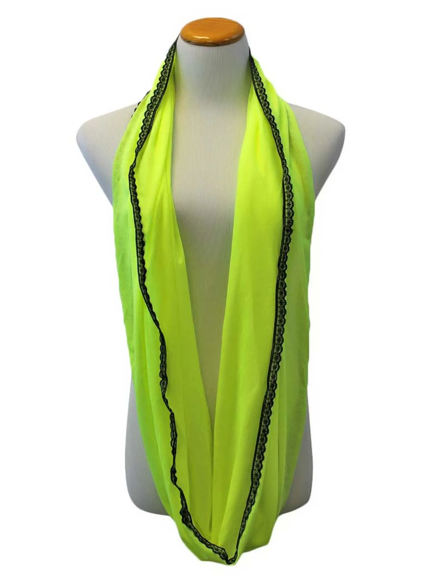 Neon Infinity Scarf With Lace Trim