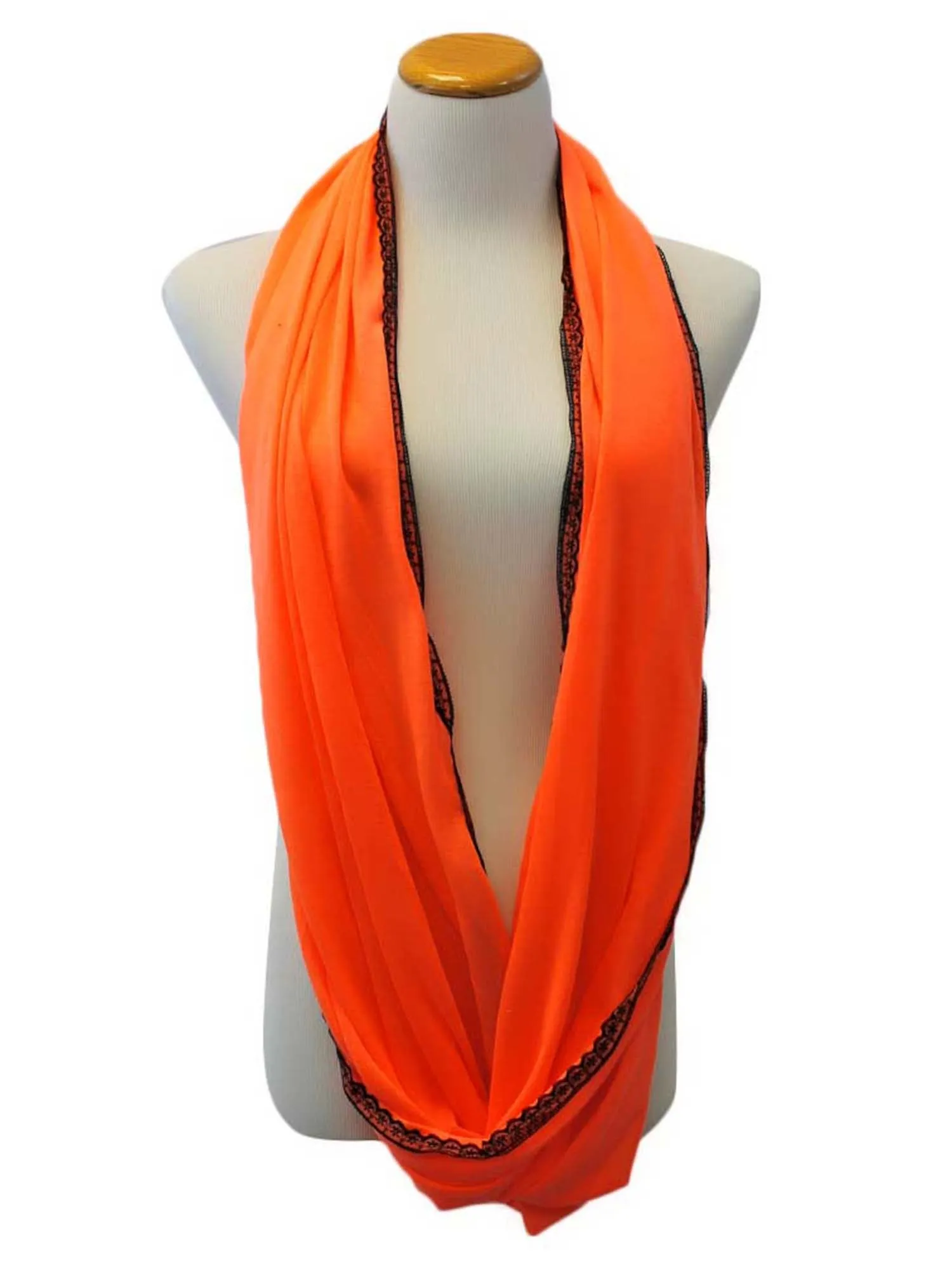 Neon Infinity Scarf With Lace Trim