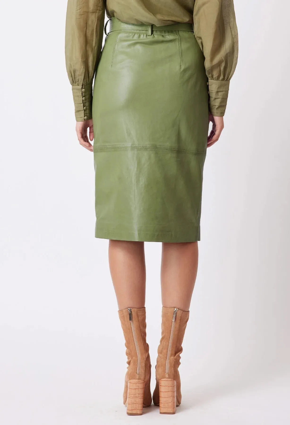 ONCE WAS TALLITHA LEATHER SKIRT IN SAGE