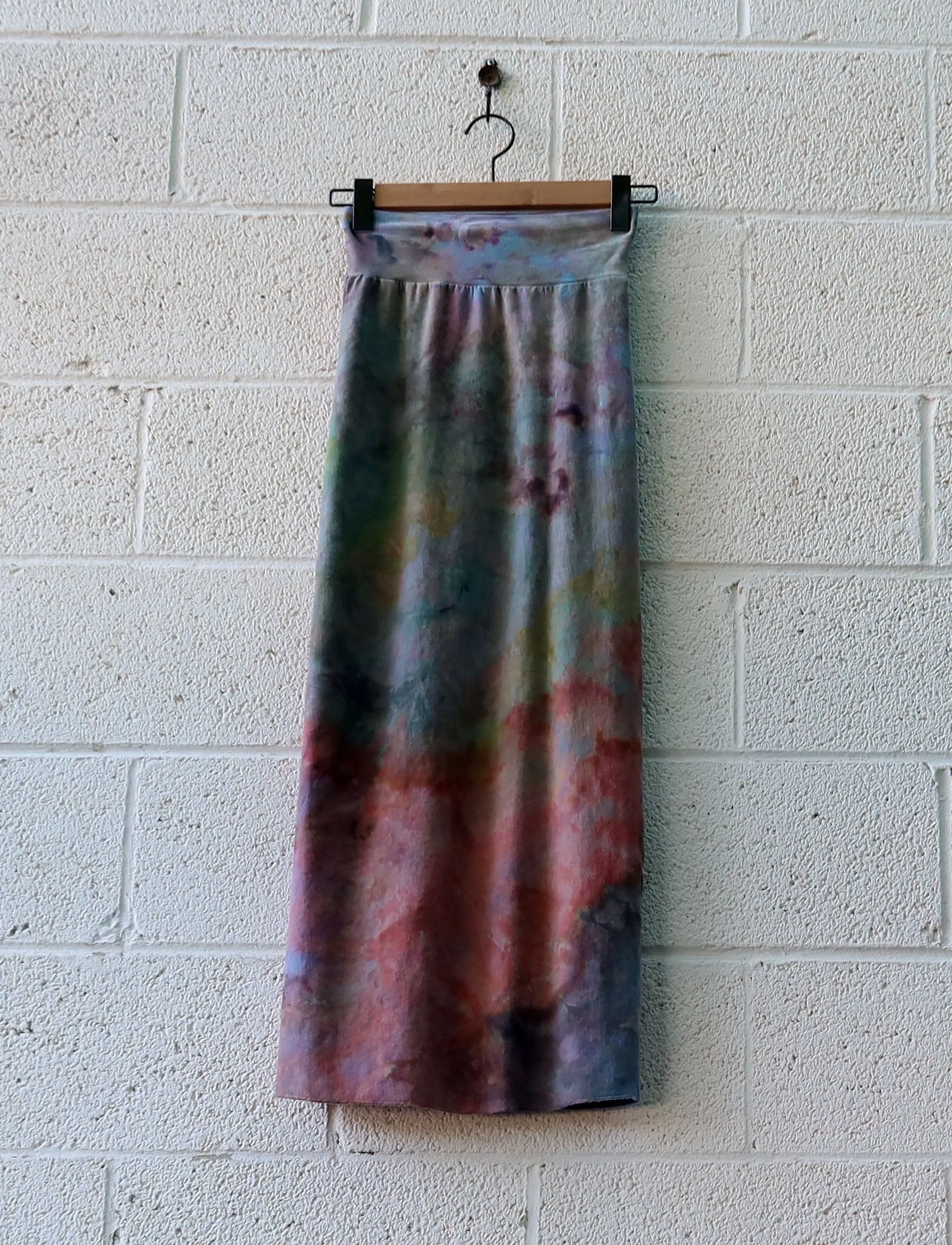 OOAK -  Pencil Long Skirt / XXS / Stretch Fleece / Ice Dye (161)