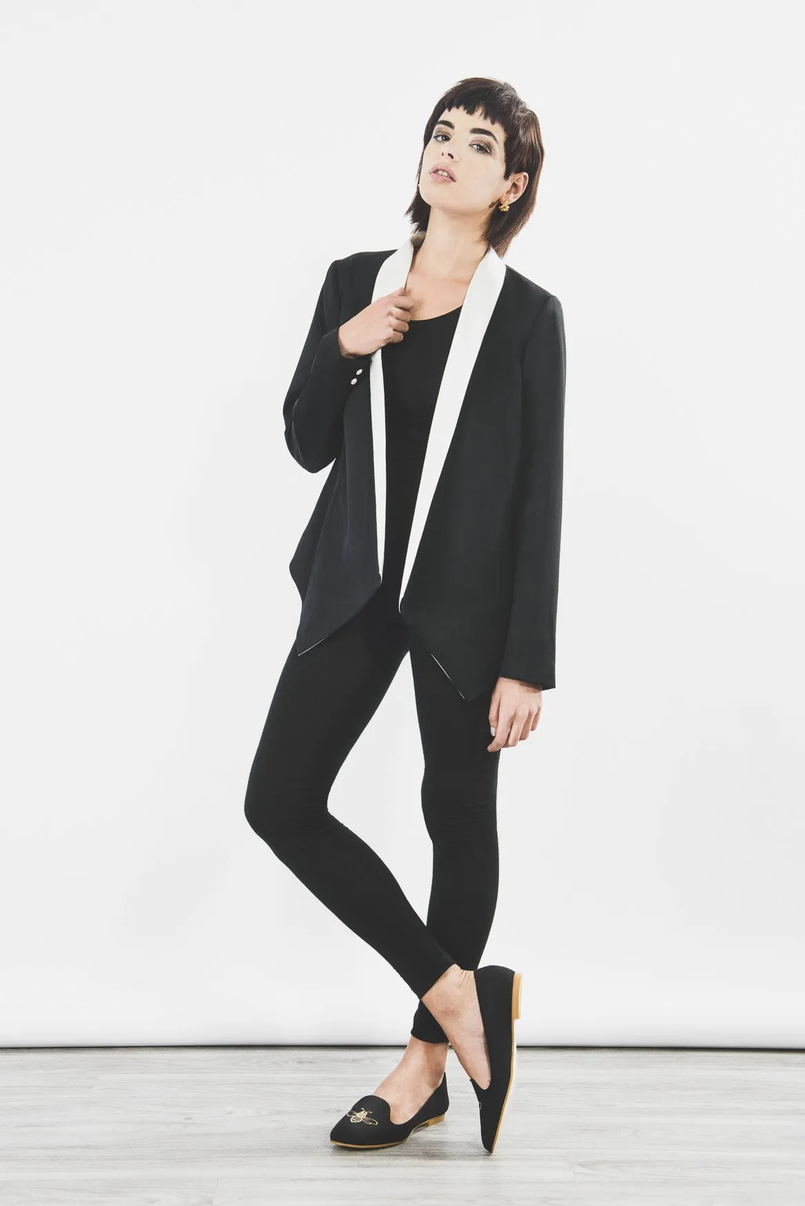 Outsider monochrome tux jacket in black and off white