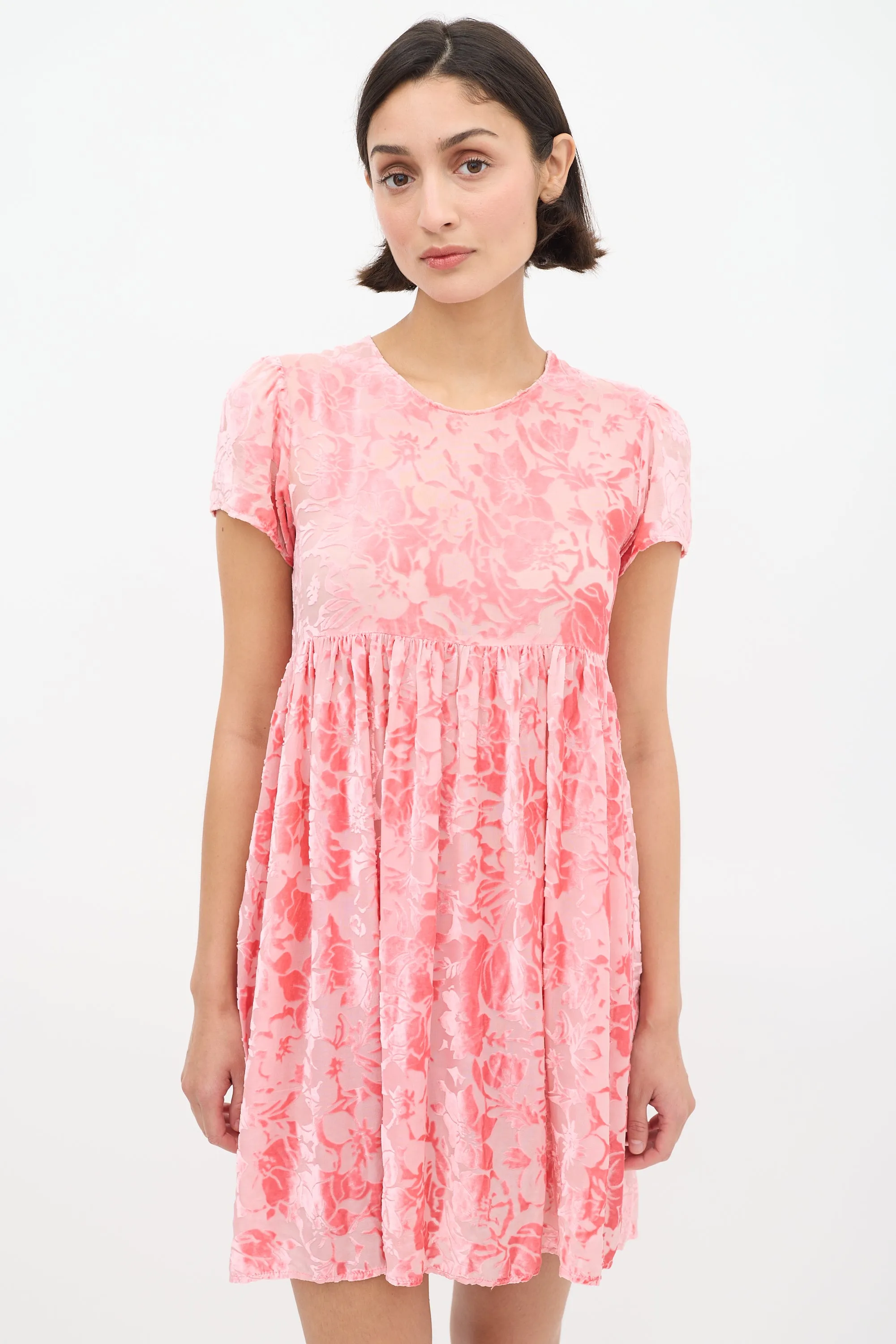 Pink Velvet Floral Semi Sheer Dress