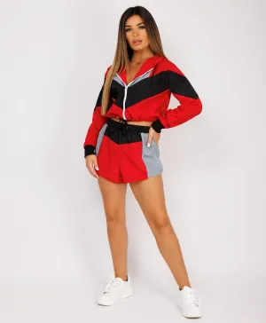 Red Grey Block Jacket & Shorts Festival Co Ord