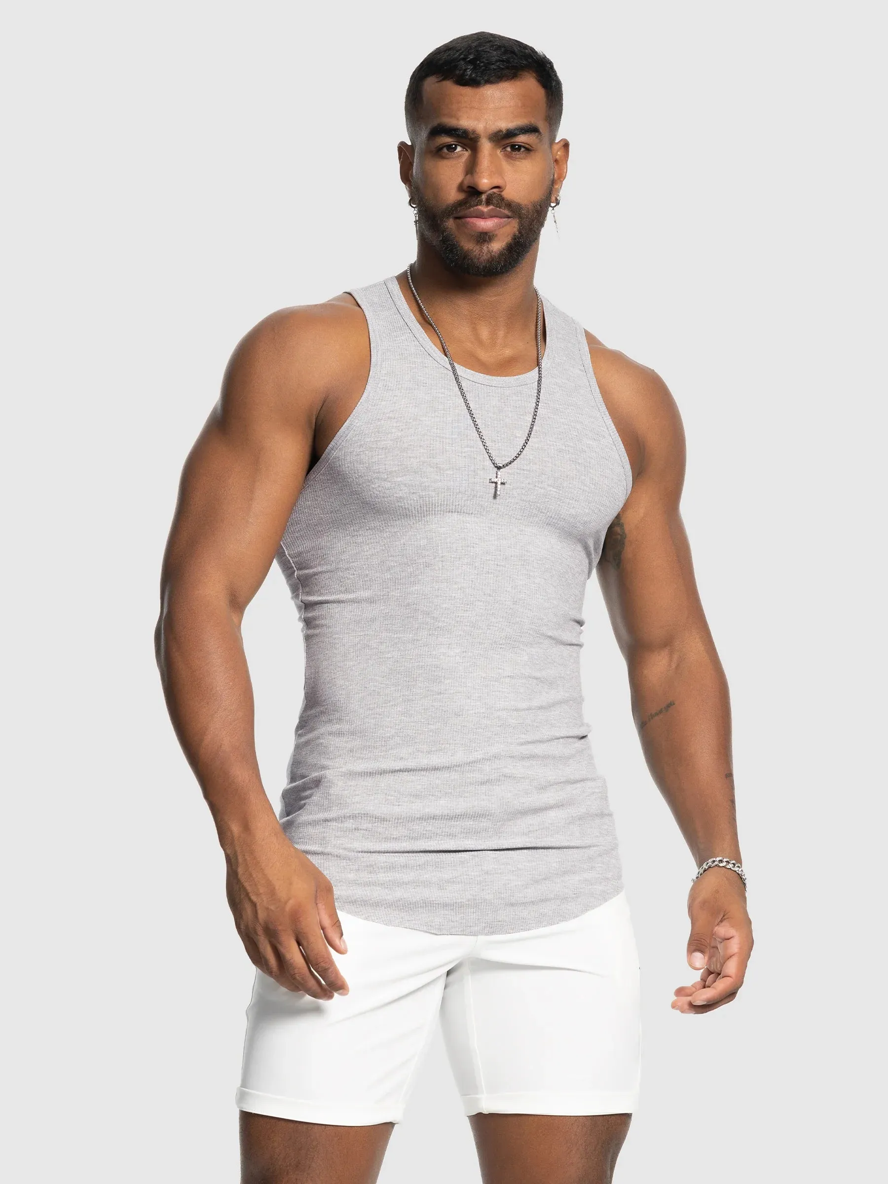 Ribbed Stretch Tank Top Curved Hem