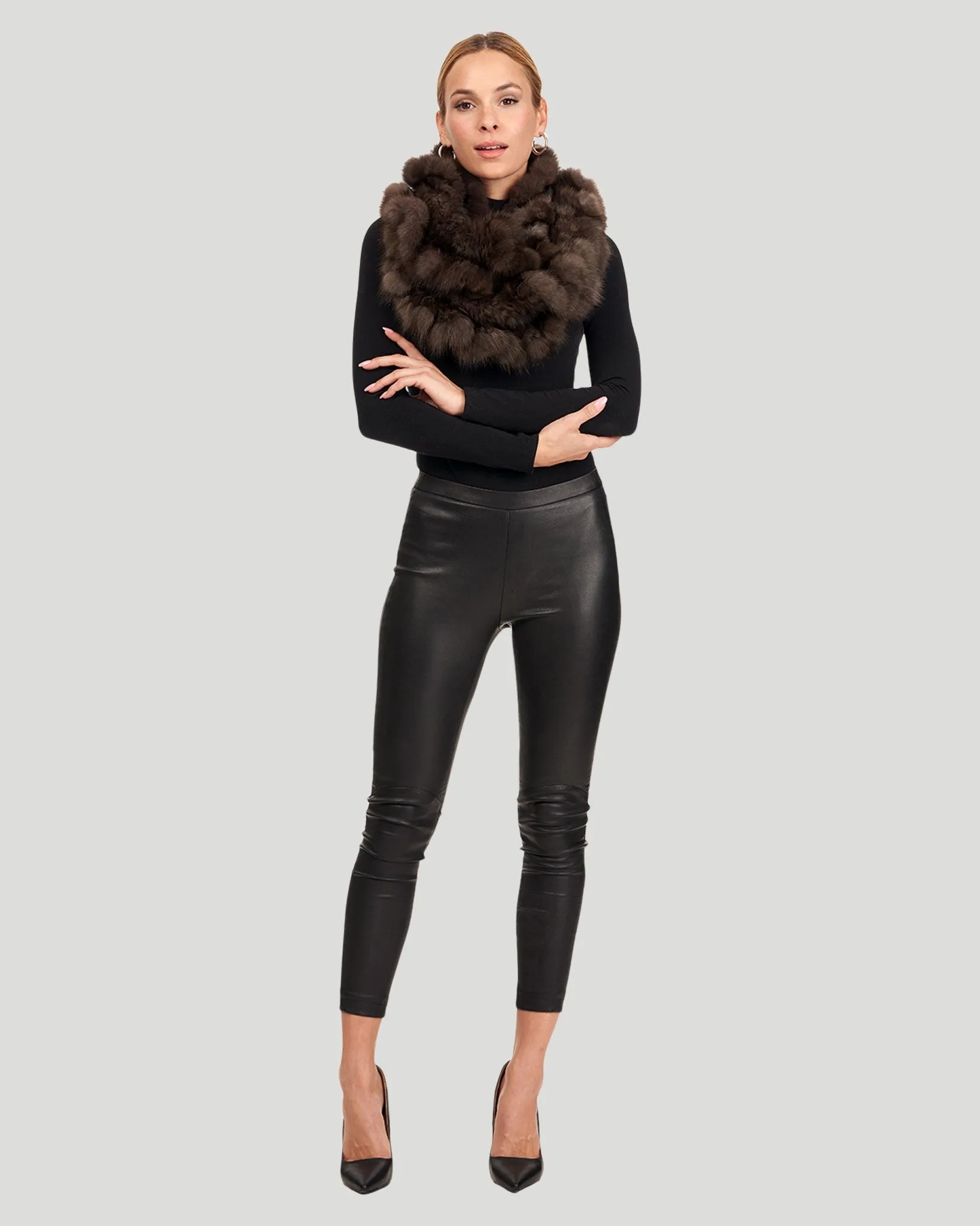 Sable Knit Infinity Scarf with Ruffles