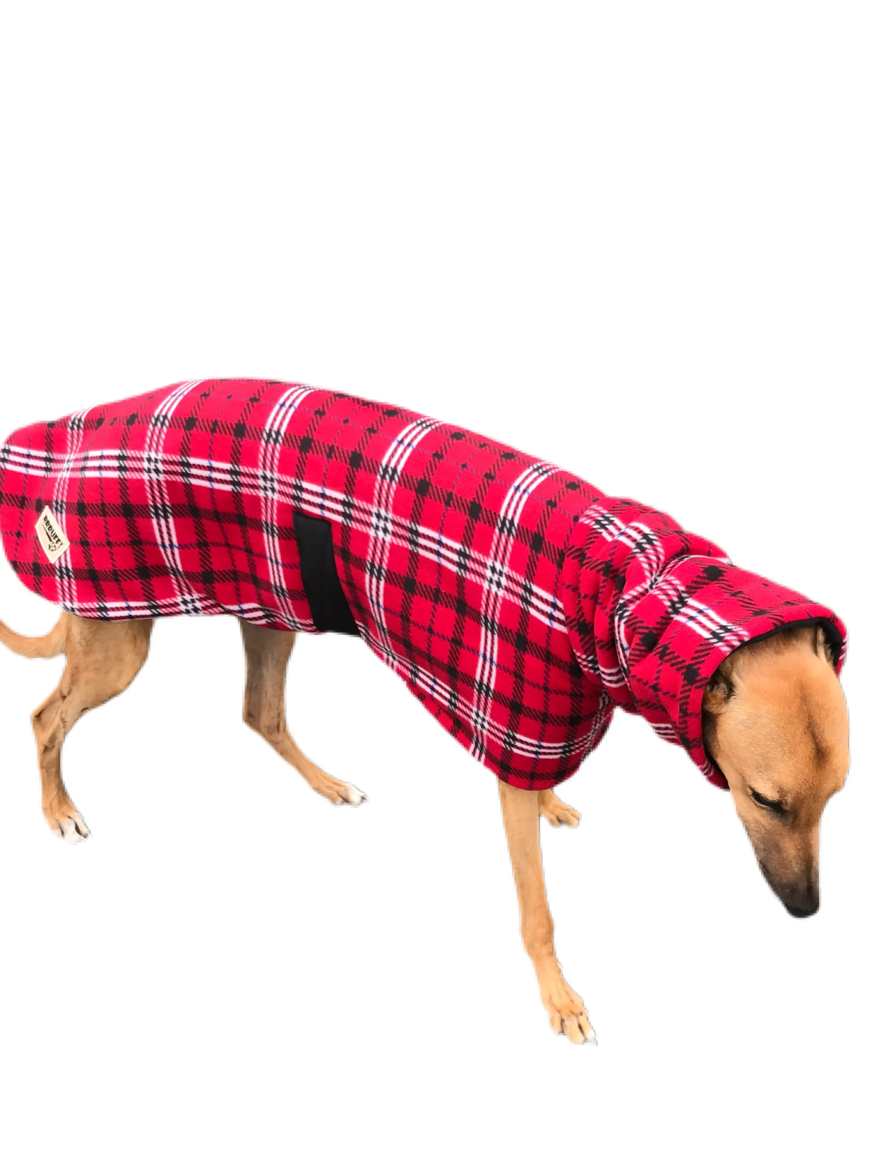 Scotch red flanno print deluxe style greyhound coat Sherpa lined double polar fleece washable