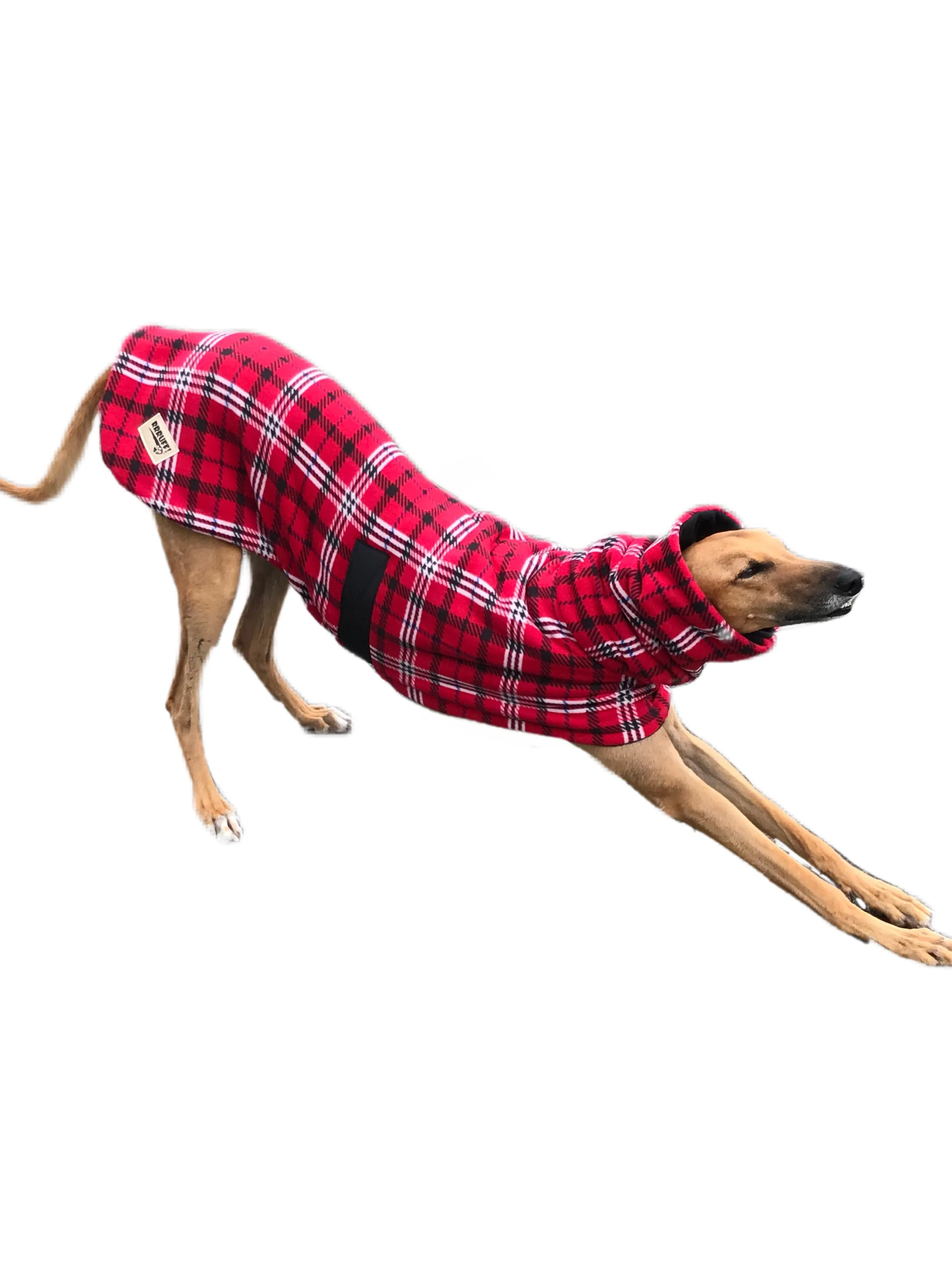 Scotch red flanno print deluxe style greyhound coat Sherpa lined double polar fleece washable