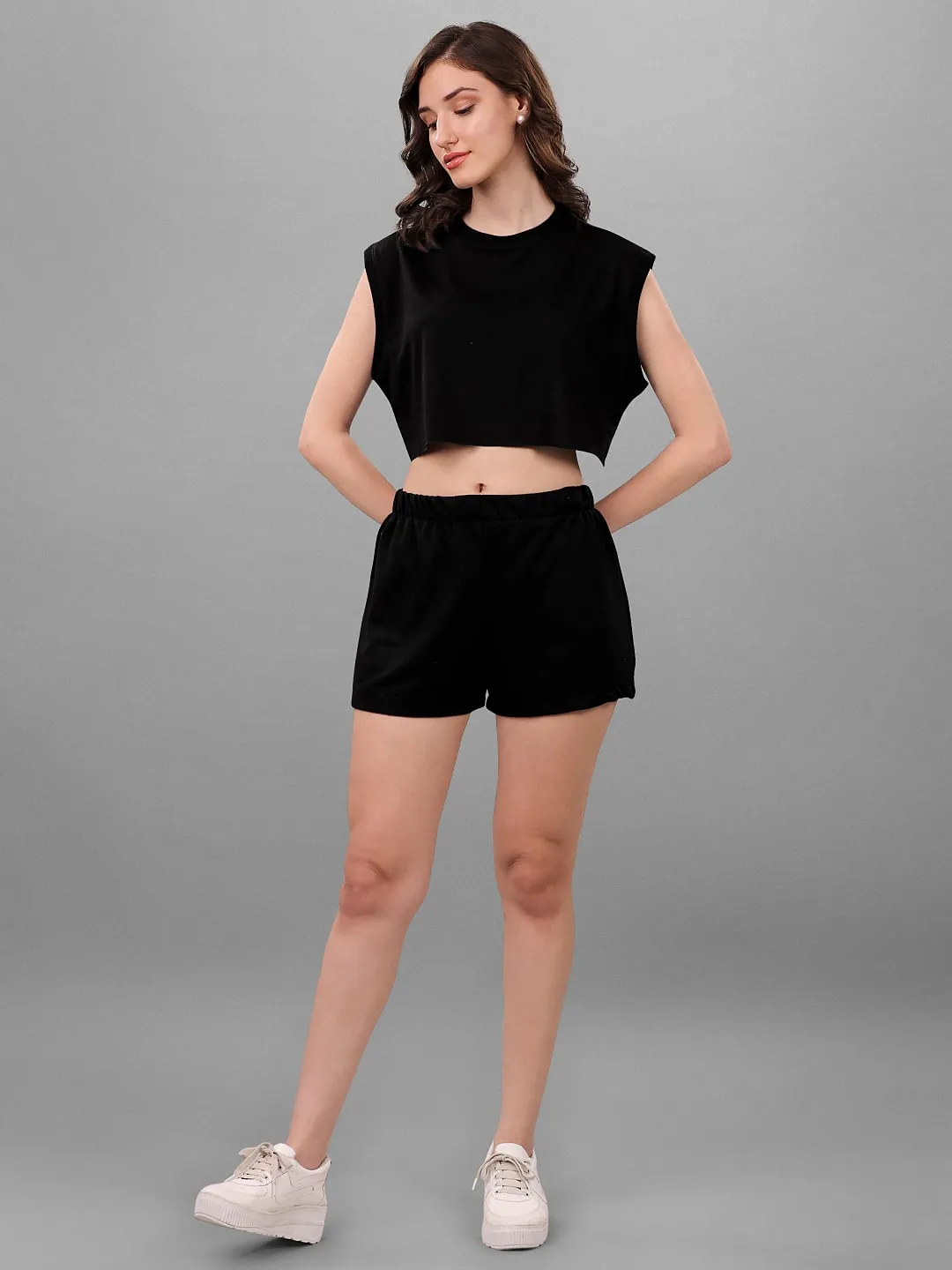 SXV Solid Black Pull-On Elastic Waist Shorts