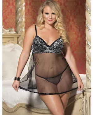 Valentines Sheer & Lace Babydoll Black-white 1x